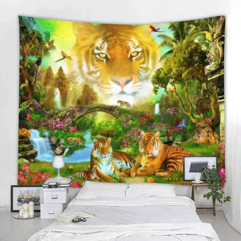 Aesthetic Home Decor Tapestry Beach Towel Yoga Mat Blanket Table Cloth Tapestry Tropical Jungle Animals Wall Hanging Tapestry