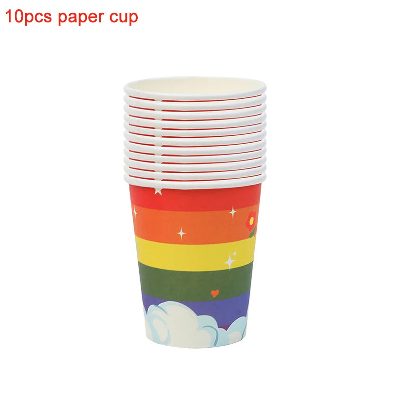Rainbow Party Tableware Set Paper Plates Cups Napkins Tablecloth Banner Kids Boy Girl Happy Birthday Party Decoration Supplies