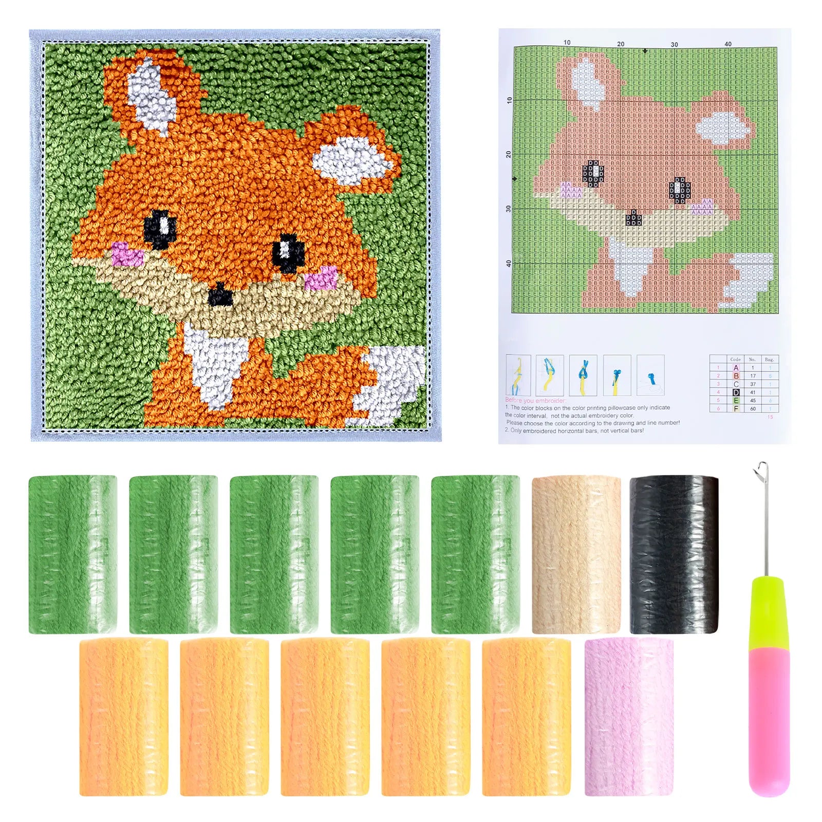 DIY Carpet Embroidery Set with Printed Pattern Cartoon Latch Hook Rug Kits for Adults Beginners Kids Crochet Needlework Crafts