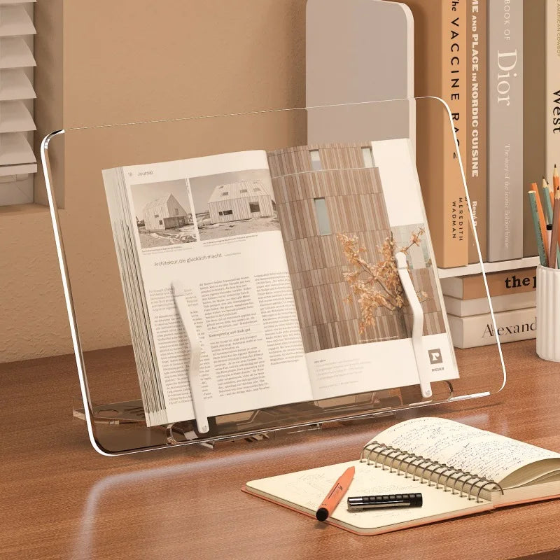 Acrylic Book Stand for Reading Hands Free Adjustable Book Holder to Prevent Neck Strain Foldable Desk Organizer for Study Office