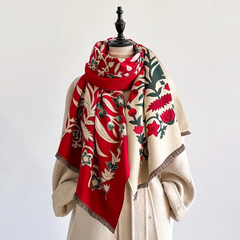 Women's Winter Luxury Thick Warm Pashmina Wrap Imitation Cashmere Scarf with Striped Jacquard Design for Casual Wear