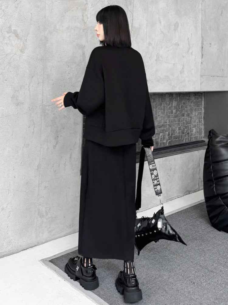 [EAM] Zipper Sweatshirt Half-body Skirt Two Pieces Suit New Turtleneck Long Sleeve Women Fashion Tide Spring Autumn 2026 1DH7237