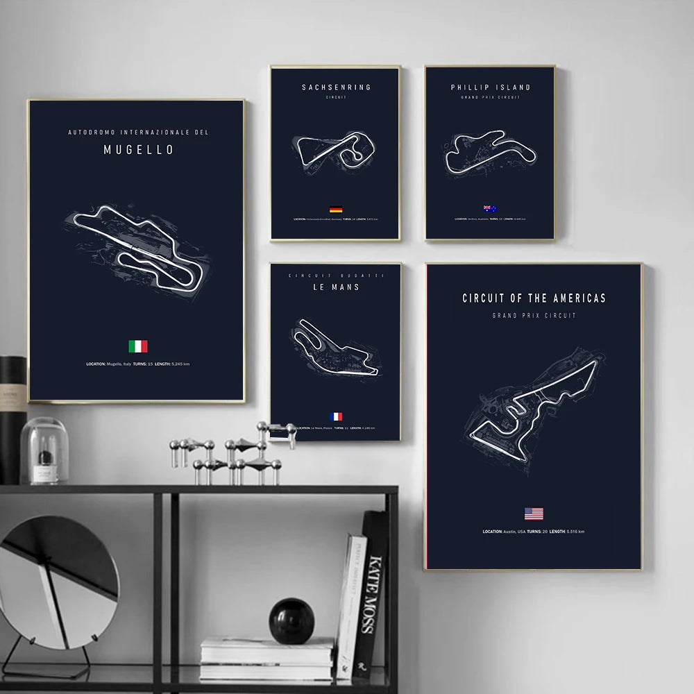 F1 Circuit Poster Inpu Island Jerez Catalonia Sepang International Circus Circuit Canvas Painting Wall Picture Artist Home Decor