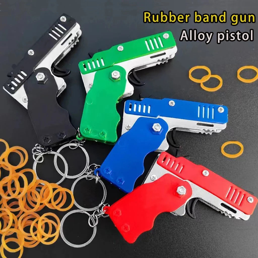 Metal Burst Rubber Band Toy - Mini Folding Launcher