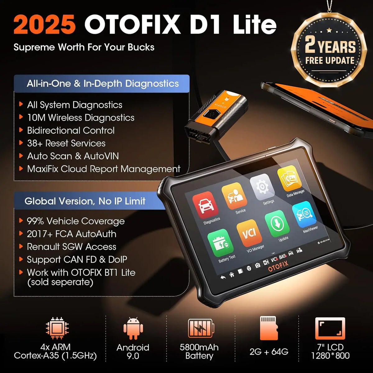 Otofix D1 Lite Bluetooth OBD2 Automotive Scanner Bidirectional Scan
