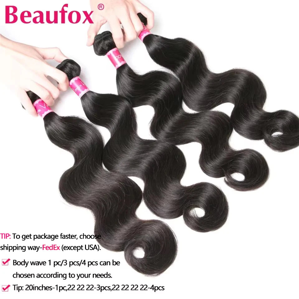 Beaufox Body Wave Bundles Brazilian Hair Weave Bundles 1/3/4 PCS