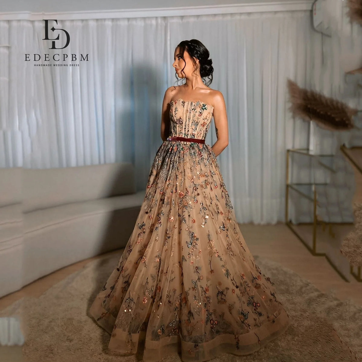 EDECPBM Customized Nice Dresses for Women Evening Dress Wedding Party Dresses Special Occasion Dress Flower Fabric Robe Womens