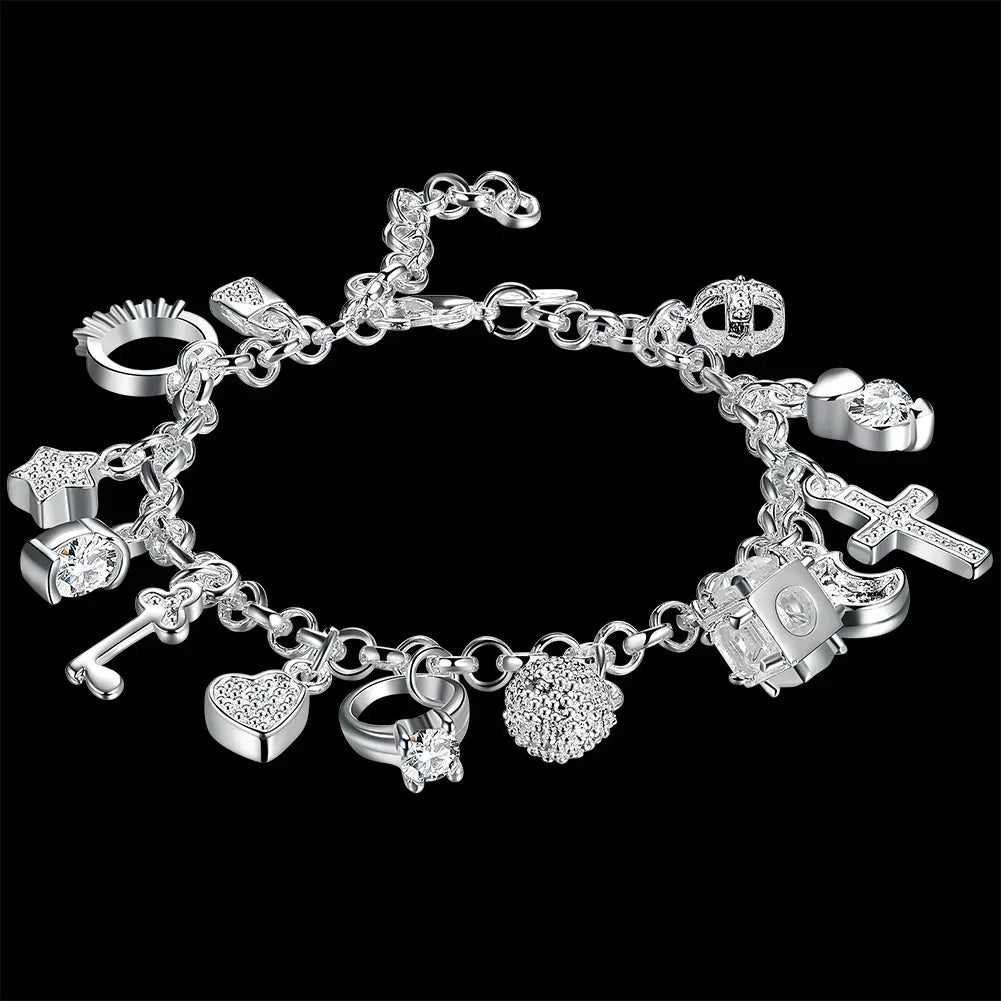 Fashion 925 Sterling Silver Bracelet for Woman Pretty Heart Zircon