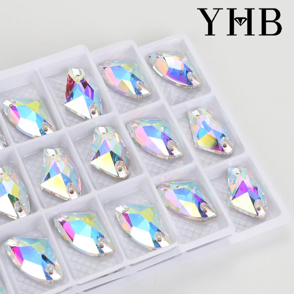 YHB Top Quality Galactic Axe Glass Crystal AB Moonlight Sewing Stones Flatback Sew on Rhinestones For Garment Clothes Bags