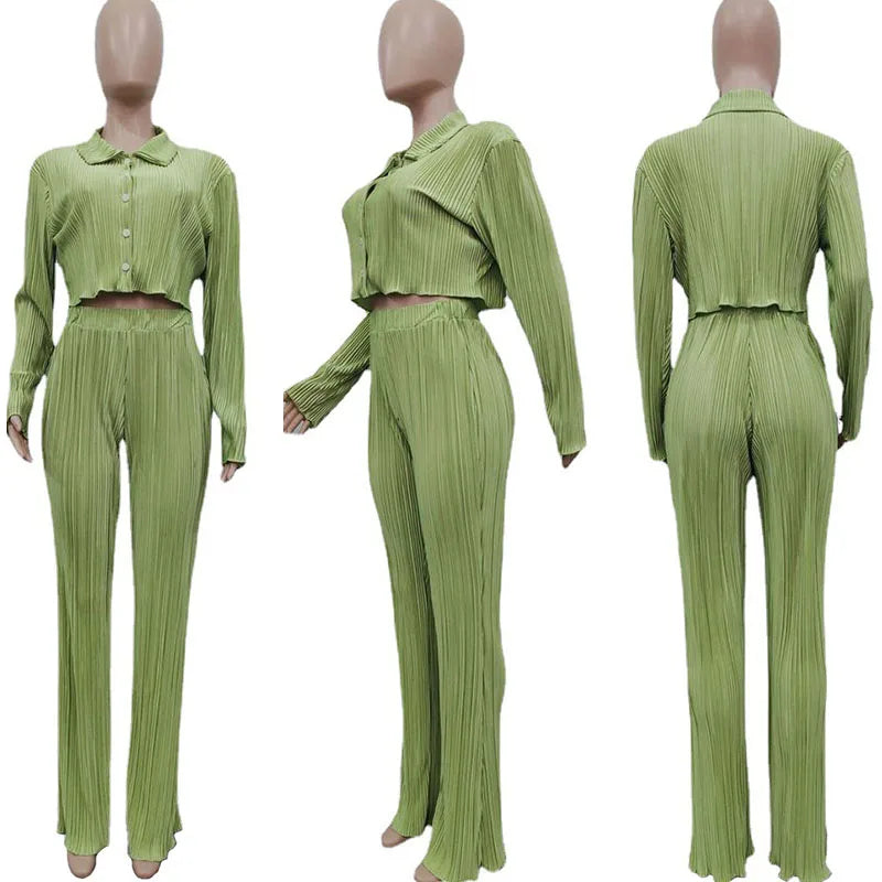 Sexy Elegant Pleated Two Piece Set Y2K Clothes For Women Long
