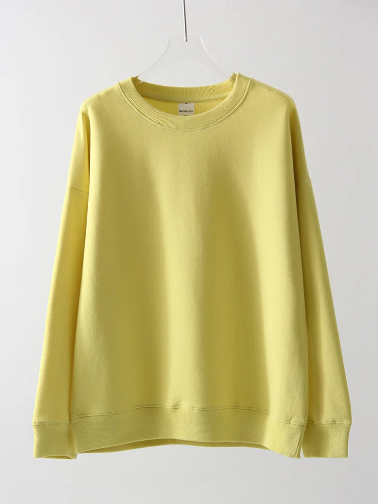 White Oversized Crewneck Sweatshirts Women Autumn Comfort Colors Pink Mom Sweatshirt Yellow Cotton Fall Sweatshirt For Women
