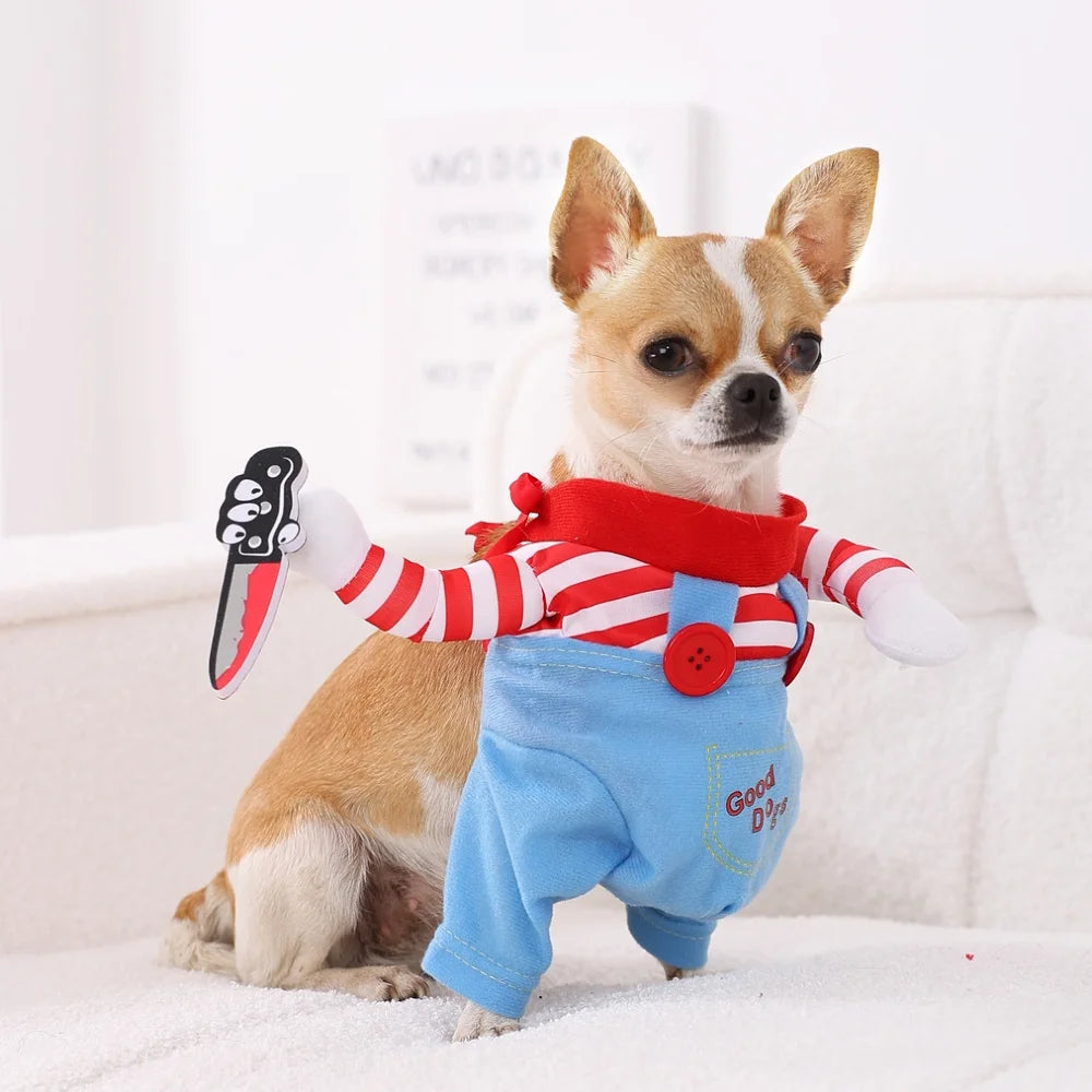 Halloween Funny Dog Costume Chucky Horror Cosplay Sweatshirt Set Comical Pet Party Outfits Jumpsuit Dress Comical Sweatshirt Set