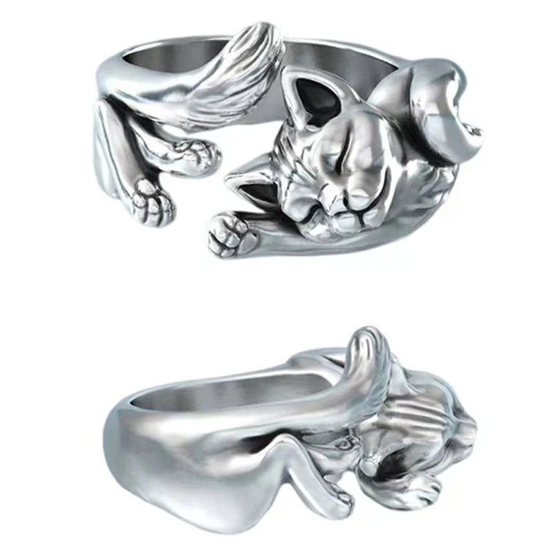 Vintage Cute Cat Rings Women Jewelry Trendy Adjustable Ring Gift Party Accessories