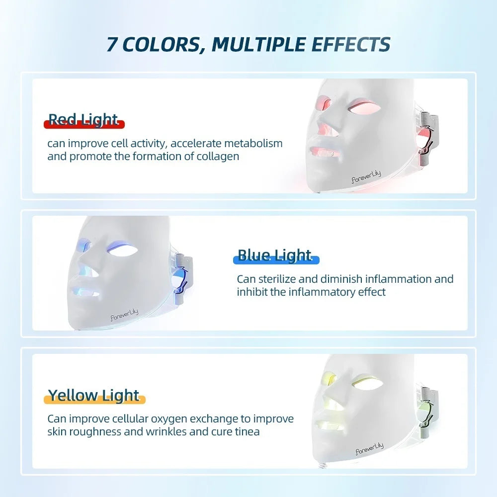 LED Face Mask 7 Colors LED Photon Facial Mask Skin Rejuvenation Face Beauty Mask