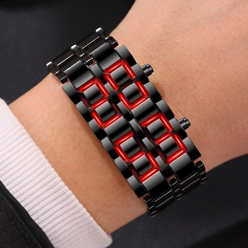 Fashion Mens Digital Lava Wrist Watch Men Black Full Metal Red
