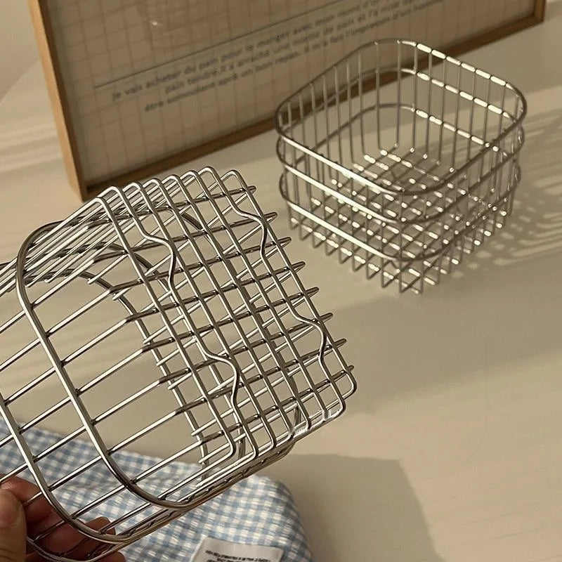 Metal Desktop Storage Basket Box Office Cosmetics Makeup Storage Box Desk Organizer Stationery Kitchen Items