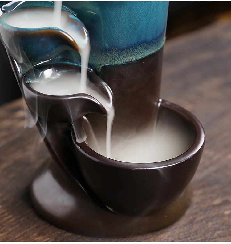 1pc,Handmade Torch Design Waterfall Incense Burner Creative Home Decor Incense Holder Portable Ceramic Censer (Without Incense)