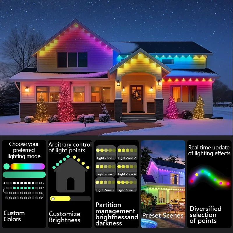 Smart Permanent Outdoor RGBIC Lights, 75 Modes