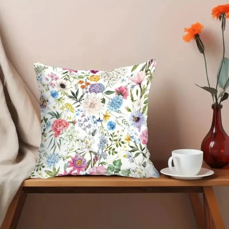 1pc Colorful Flowers Pattern Throw Pillow Case 17.7*17.7in, SoftCushion Cover For Home Decor, Accent Pillow Case, Easy To Clean