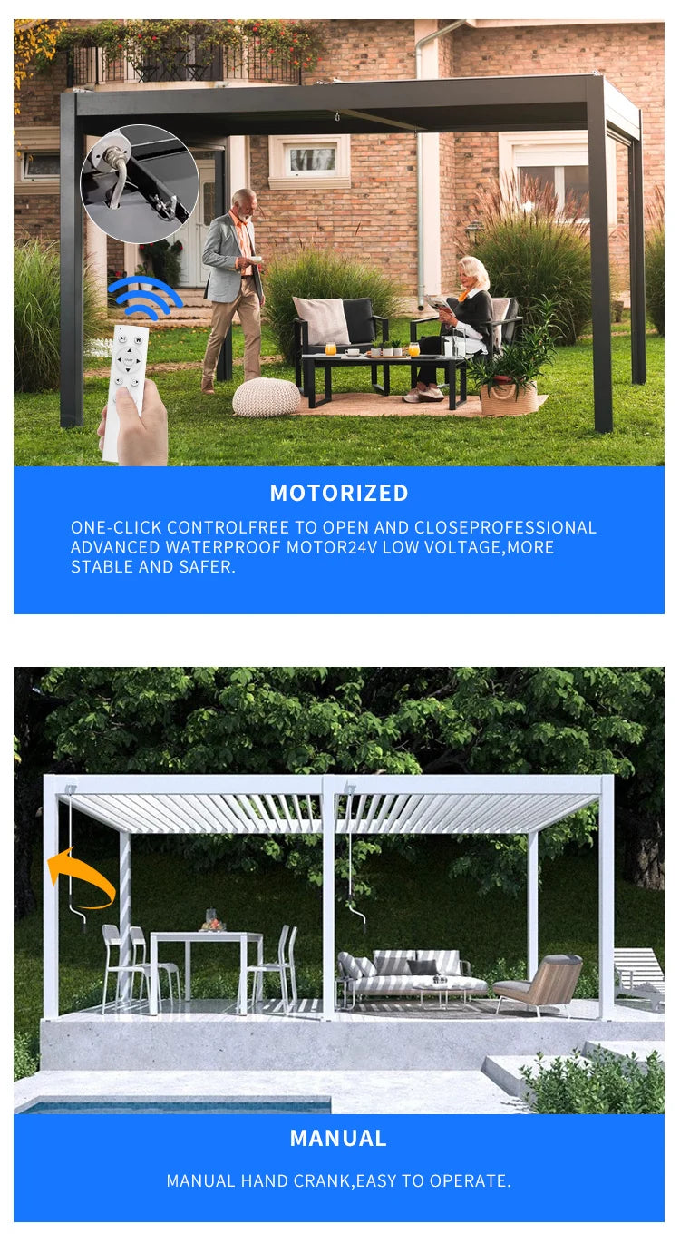 Outdoor Aluminum Pergola Gazebo – Adjustable Roof Pavilion for Garden or Terrace
