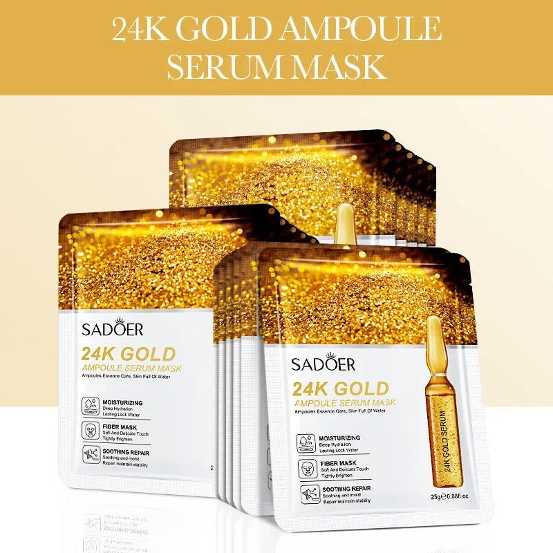 15pcs 24K Gold Hyaluronic Acid Face Mask Facial Firming Moisturizing Anti Wrinkle Whitening Facial Masks Skin Care Products
