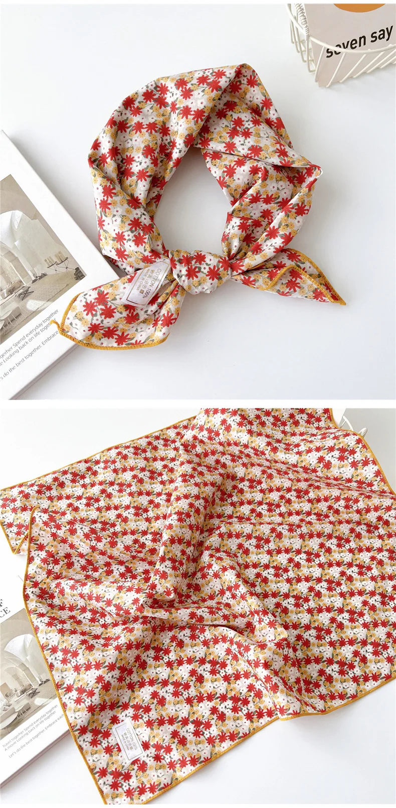 60cm Flower Print Cotton Bandanas Square Scarf Women Girls Headband Accessories Handkerchief Neckerchief Hairscarf Hairscarf