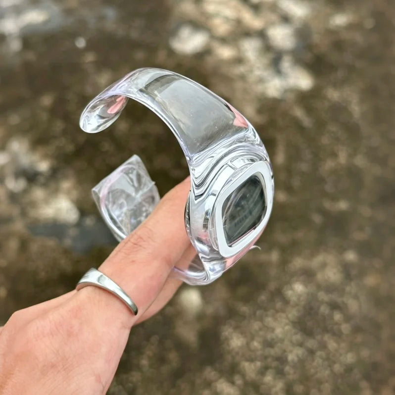 Y2K Fully Transparent Watch — Minimalist See-Through Design, Paired with an Acrylic Strap (Fits Wrist Circumference ≤ 18 cm)