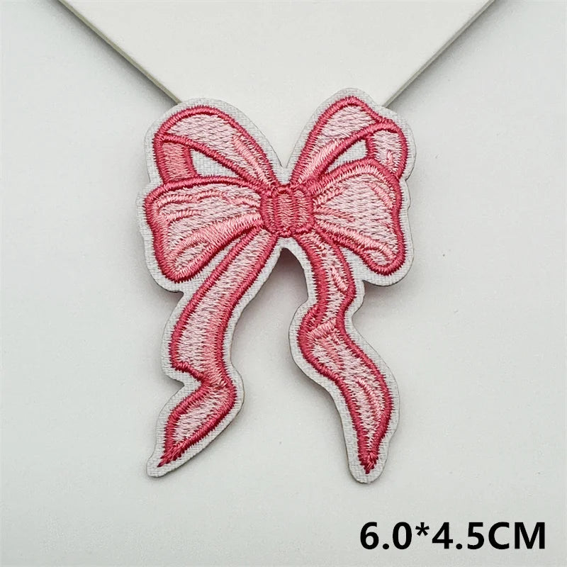 Cartoon Embroidery Sticker Decorative Ironing Sticker Sewing DIY Pink Bowknot Clothing Shoes Hat Bag Patch