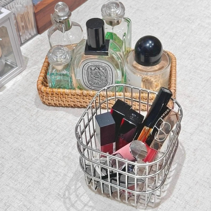 Metal Desktop Storage Basket Box Office Cosmetics Makeup Storage Box Desk Organizer Stationery Kitchen Items