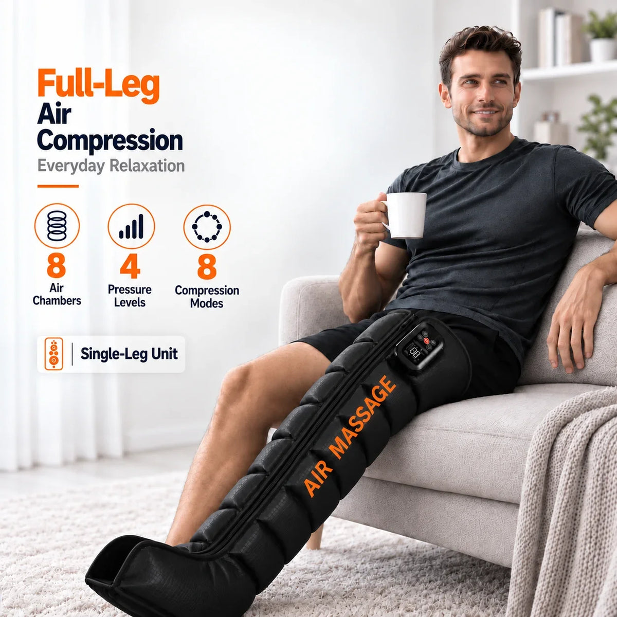 Single Leg Air Compression Massager 8 Air Chambers 8