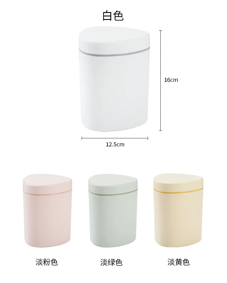 Small Trash Can with Lid Plastic Press Type Step On Wastebasket for Office Dorm Bedroom Bathroom Kitchen Car Desktop