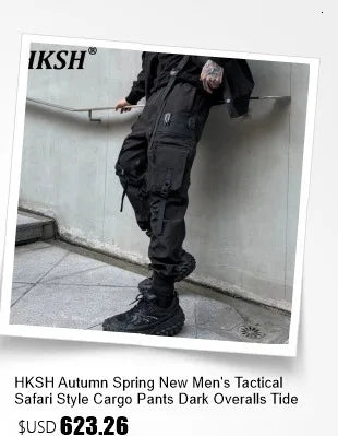 HKSH Spring Autumn New Outfit China-Chic Dark Ribbon Zipper Men Tide Dark Hooded Sweatshirt Original Punk Ins Cargo Pants HK0531