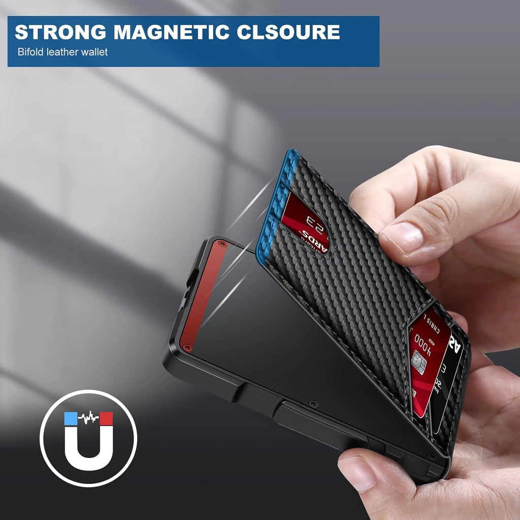 RFID Blocking Mens Wallet | Minimalist Slim Smart Pop-Up Card Holder, Metal Credit Card Wallet with Money Clip for Men