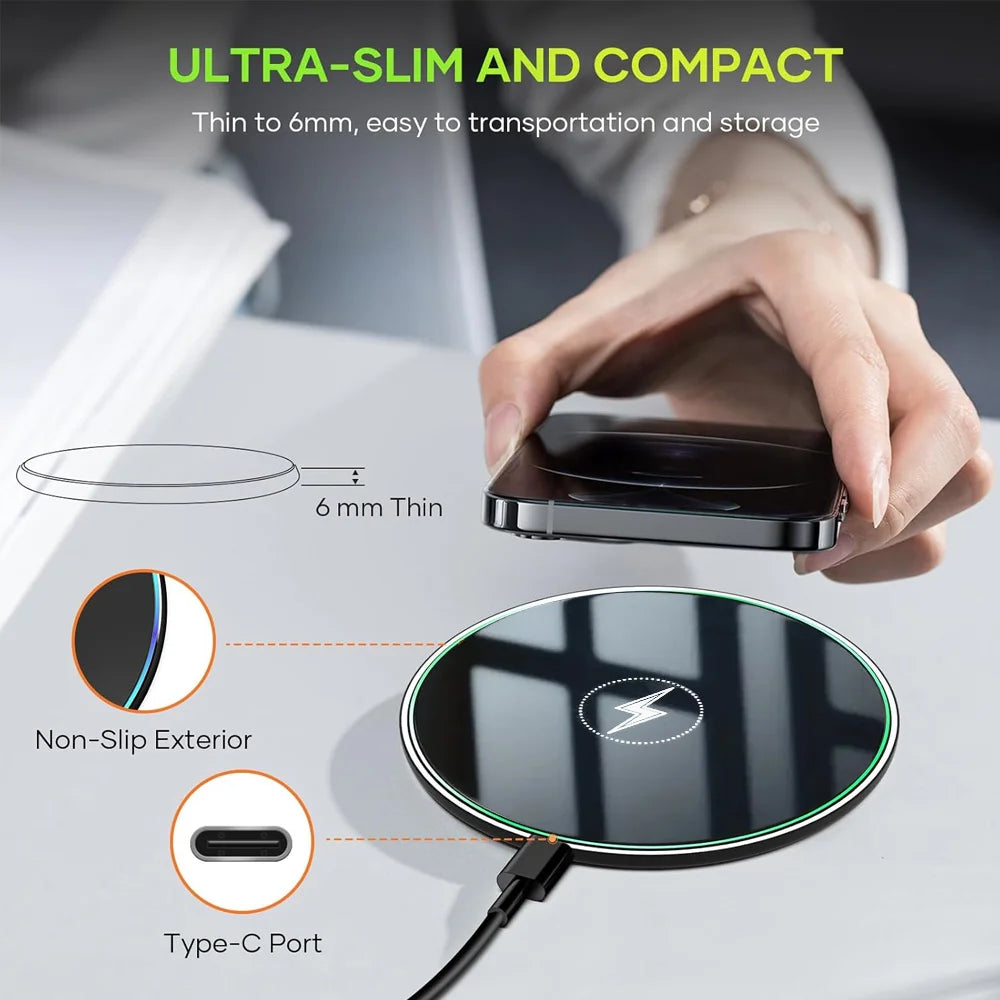 Wireless Charger Stand Pad, Fast Induction Charging Dock Station, iPhone 17, 16, 15, 14 Pro Phones