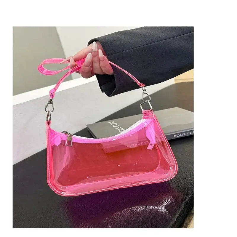 Stylish Women Y2K Clear Jelly Shoulder Bag Elegant Small Zippered