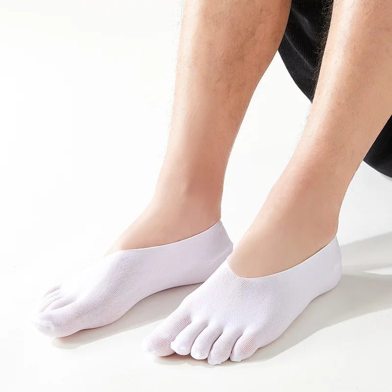 3 Pairs Men Invisible Toe Socks Thin Velvet Breathable Elastic Silicone Non-slip Five Finger Sock Comfortable Casual Slipper Sox
