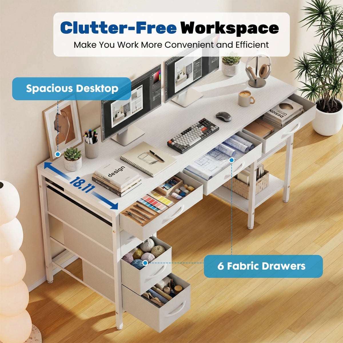 MCQ 47 Inch Office Computer Desk With 6 Fabric
