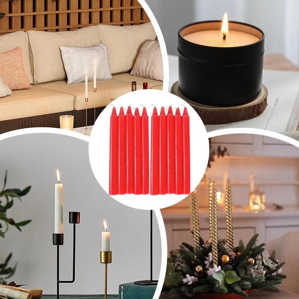 10pcs Unscented Mini Taper Candle Red/White Home Emergency Candles For Christmas Decoration Dinner Wedding Blessing Celebrations