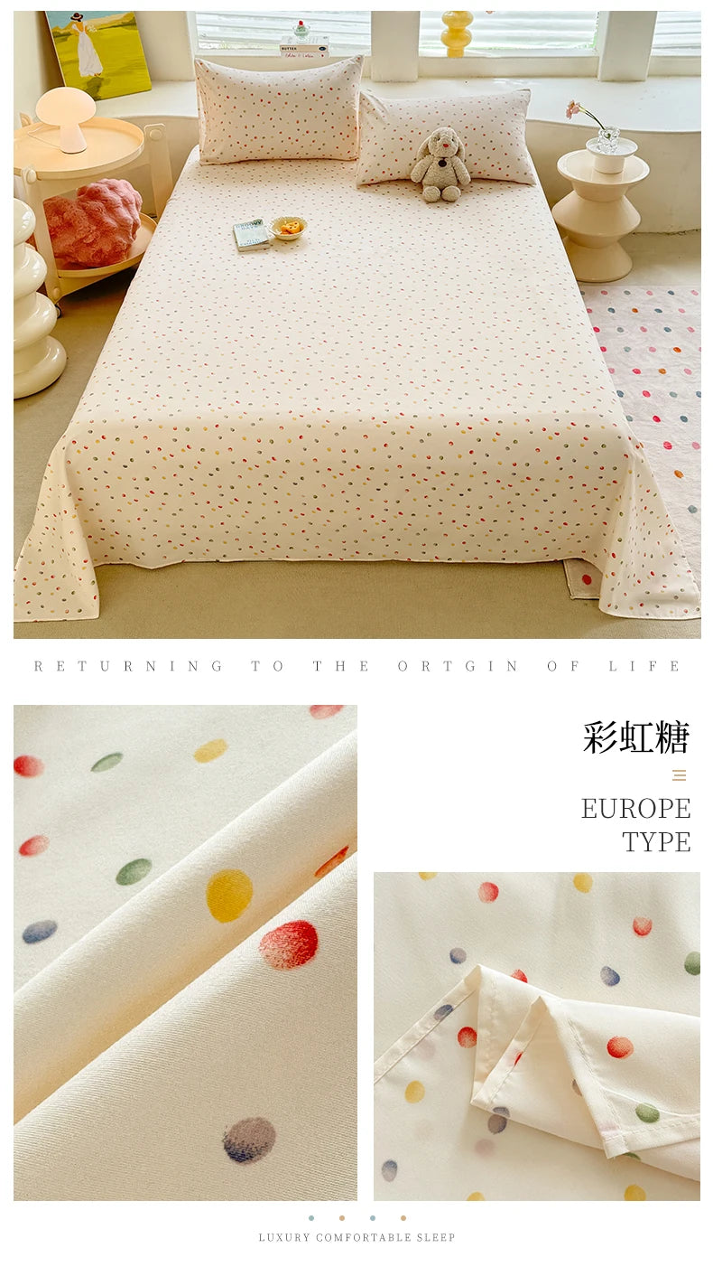 1pc Washed Cotton Flat Bed Sheets Single/Queen/King Size Bed Cover for Double Bed Flower Printed Soft Bed Sheets Top Sheets Set