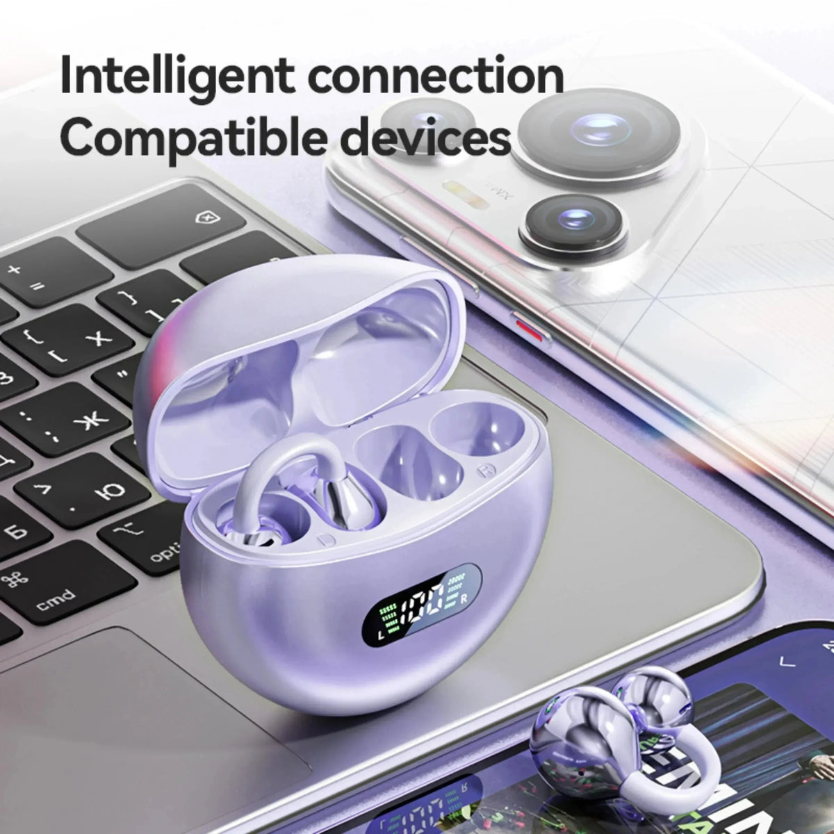 Digital Display Ear Clip Headphones Wireless Bone Conduction