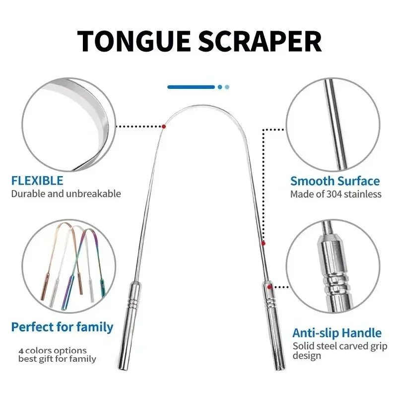 4 Colors Stainless Steel Tongue Scraper U-shaped Metal Fresh