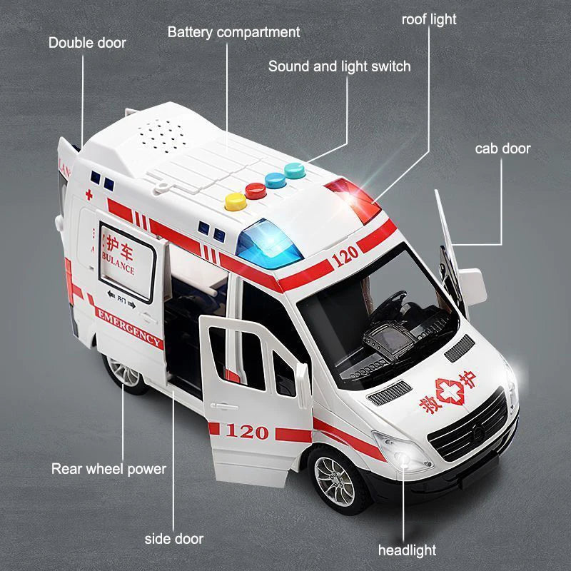 1:24 Die-Cast Ambulance Toy, Pull-Back