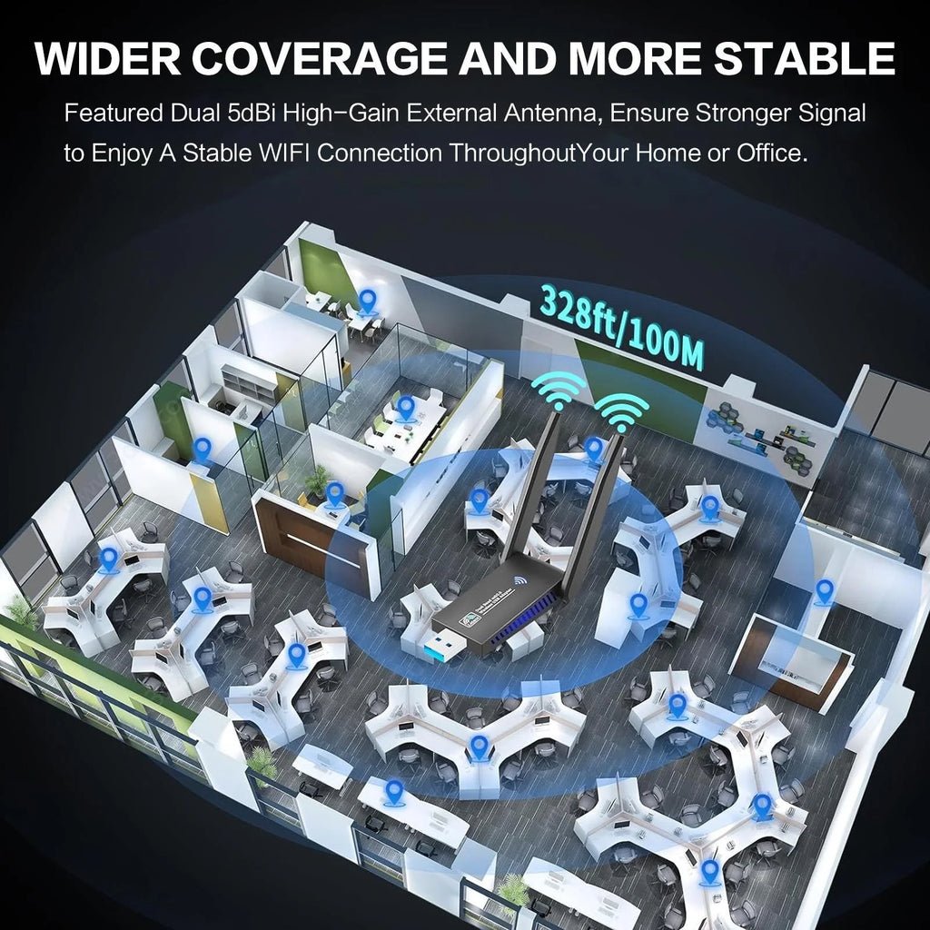 1300Mbps USB 3 0 WiFi Adapter Dual Band 5GHz 2 4GHz High Gain