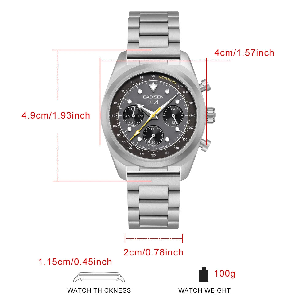CADISEN TI-7 MULTISYNC Titanium Moon Mens Watches Quartz Chronograph