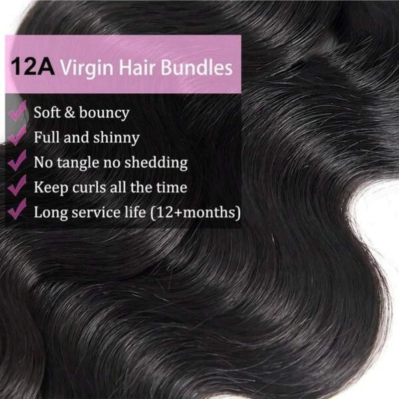 42 Inch Body Wave Human Hair Bundles Natural Black Brazilian