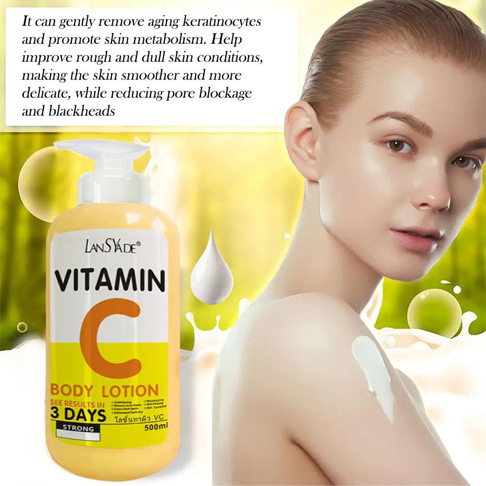 500ml Vitamin C Body Cream Whitening Hydroxy Acids VE Remove Acne Marks Deep Moisturizing Lightening Body Lotion Skin Care