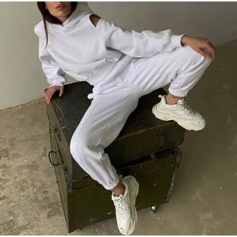 2024 Winter Two Piece Sets Women Tracksuit Oversized Suit Trouser Suits Female Sweatshirt Solid Sports Hoodie Sportswear Autumn