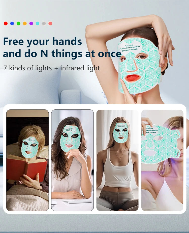 8 Colors LED Face Mask 850NM Near-infrared Red Light Therapy Beauty Mask for Anti-Aging Wrinkle Skin Rejuvenation Home Use