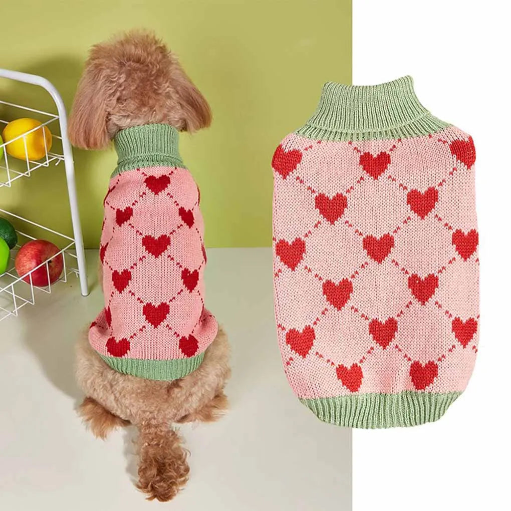 Dogs Warm Sweaters Pet Clothes Turtleneck Pullover Heart Puppy Vest Knit Cat Sweaters Dogs Sweatshirt Jackets Pet Winter Clothes