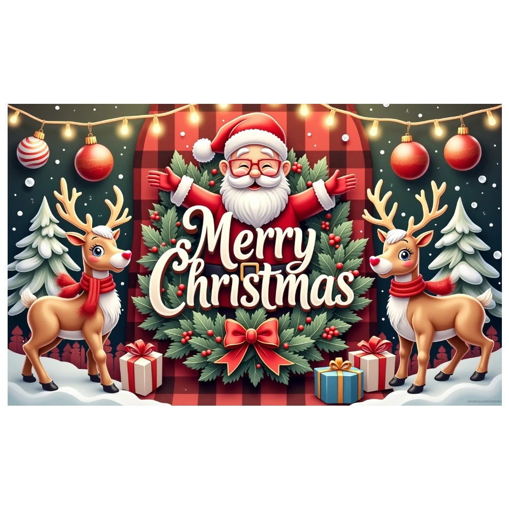 Large Polyester Merry Christmas Banner Indoor/Outdoor and Home Garden Decorations for Holiday New Year Party Backgrounds